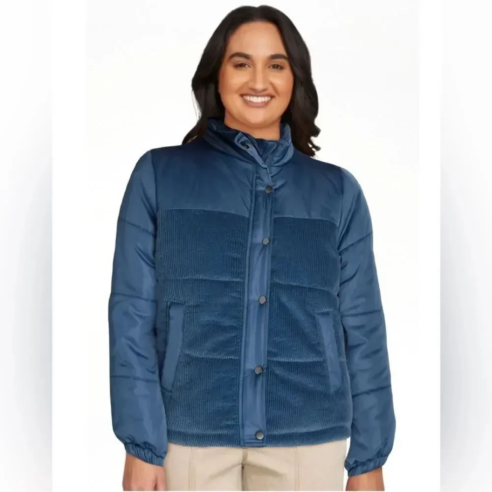 NWT SZ XL Time and Tru Mixed Media Puffer Jacket in French-Blue